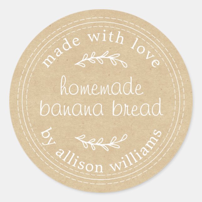 Sticker Rond Papier Kraft à pain de banane fait maison rustique (Devant)