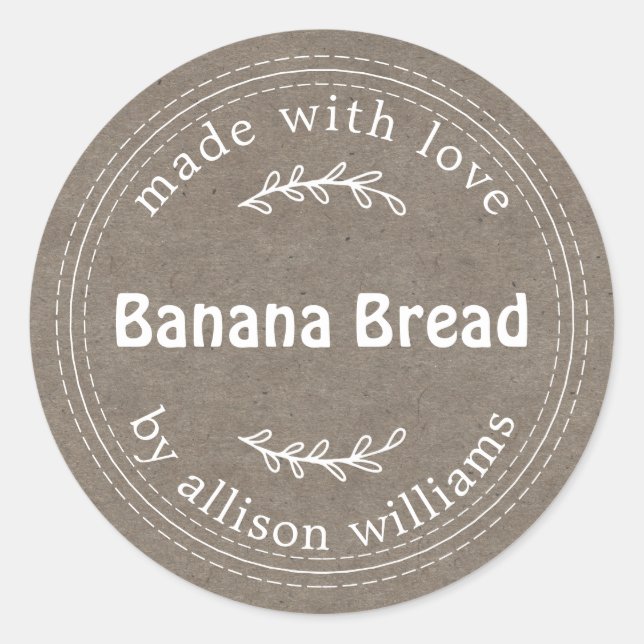 Sticker Rond Papier Kraft à pain de banane fait maison rustique (Devant)