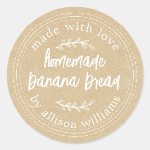 Sticker Rond Papier Kraft à pain de banane fait maison rustique