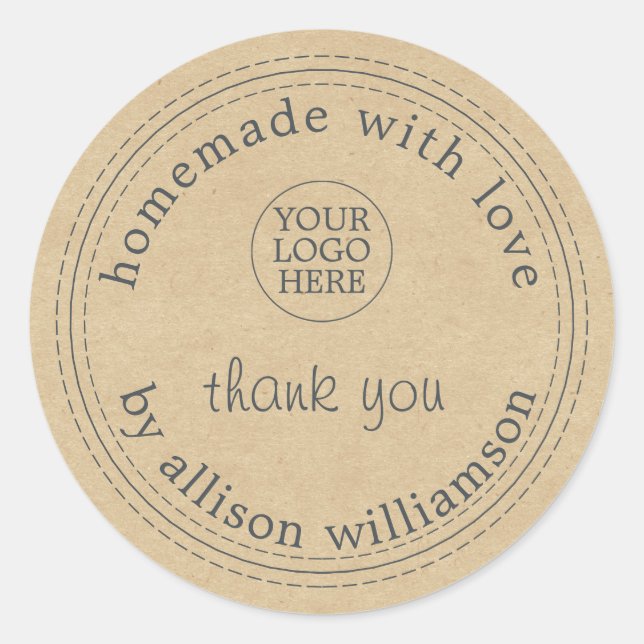 Sticker Rond Papier Kraft Artisanal Votre Logo Merci Cl (Devant)