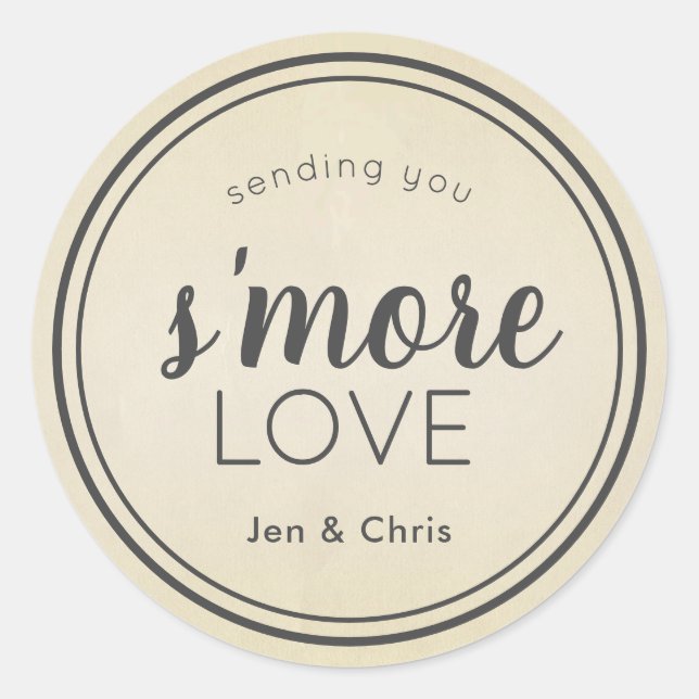 Sticker Rond Papier Kraft Cadeau de Mariage S'more Amour (Devant)