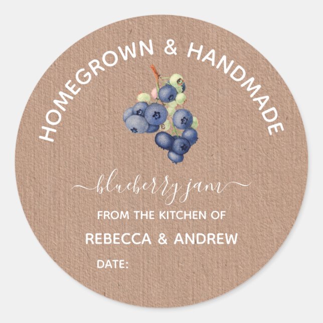 Sticker Rond Papier Kraft confiture de bleuet artisanal (Devant)