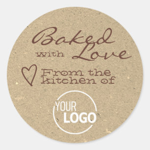 Sticker Rond Papier Kraft cuit avec Love Logo Coeur Modèle