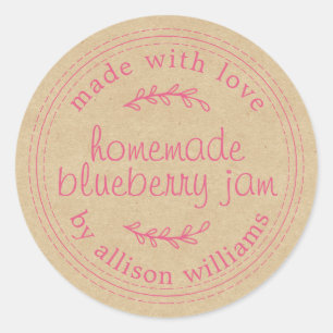 Sticker Rond Papier Kraft de confiture de bleuet rustique fait