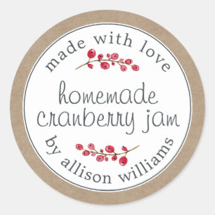 Sticker Rond Papier Kraft de confiture de canneberge maison de