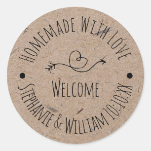 Sticker Rond Papier Kraft fait avec amour Cadeau de mariage