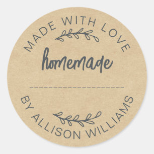 Sticker Rond Papier Kraft Fait Avec Amour Pot de Nourriture Mai