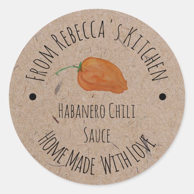 Sticker Rond Papier Kraft fait maison | Sauce chili Habanero (Devant)