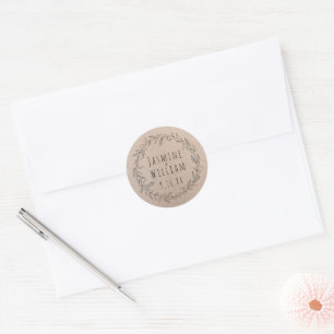 Sticker Rond Papier Kraft Floral Rustique Date personnalisée