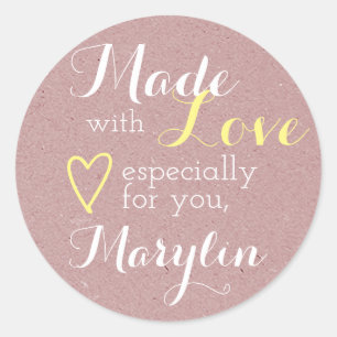 Sticker Rond Papier Kraft Lilac Rosé Simple Fabriqué avec coeur