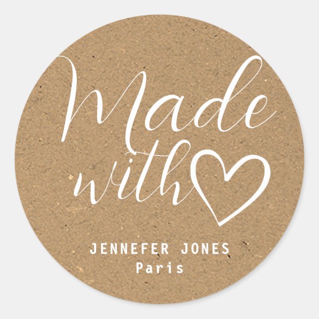 Sticker Rond Papier Kraft Minimaliste Simple Fabriqué Avec Coeu (Devant)