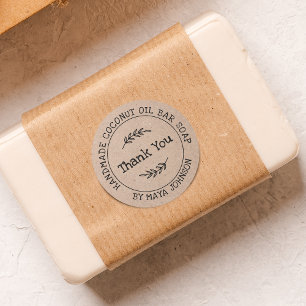 Sticker Rond Papier Kraft Rustique Merci Fabriqué à la Main
