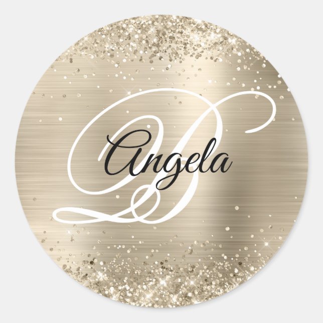Sticker Rond Papier métallisé pour Champagne à monogramme fanta (Devant)