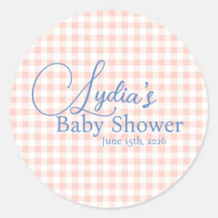 Sticker Rond Papier peint adhésif à carreaux gingham rose pêche
