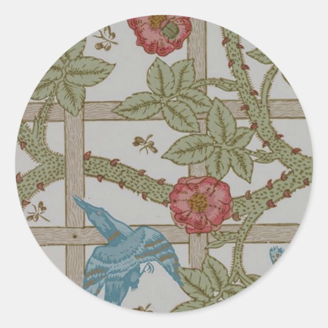 Sticker Rond Papier peint en treillis de William Morris (Devant)
