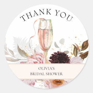 Sticker Rond Papier Rond Classique Mariage Champagne Floral Ros
