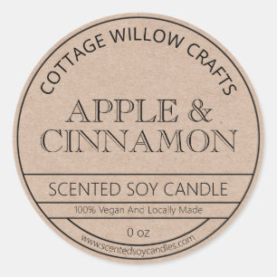 Sticker Rond Papier Rustique Kraft Brown Chandelle de soja Étiq