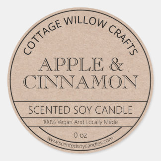 Sticker Rond Papier Rustique Kraft Brown Chandelle de soja Étiq