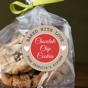 Sticker Rond Papier Rustique Kraft Cuit Avec Love Choco Cookies