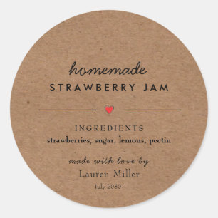 Sticker Rond Papier rustique Kraft Jam Jar fait maison