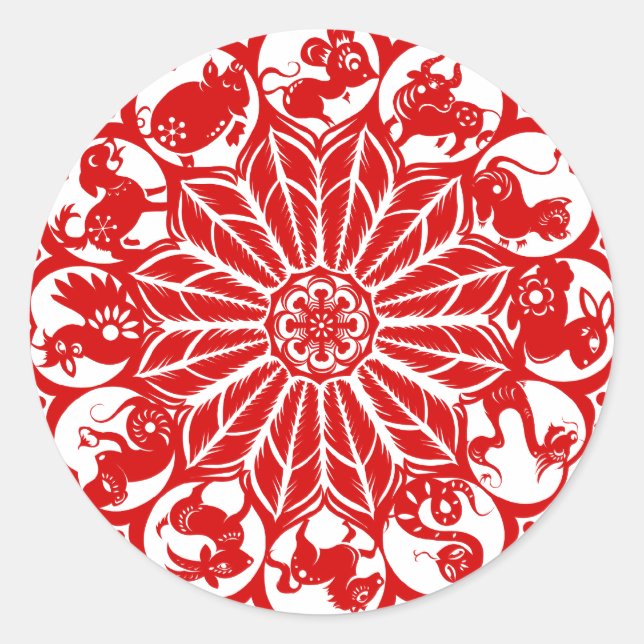Sticker Rond Papier Zodiac chinois circulaire (Devant)