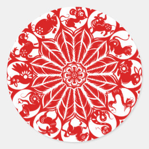 Sticker Rond Papier Zodiac chinois circulaire