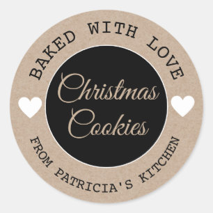 Sticker Rond Papiers Kraft Baked With Love pour cookies de Noël