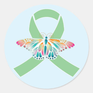 Sticker Rond Papillon à ruban vert pour soins de transplantatio