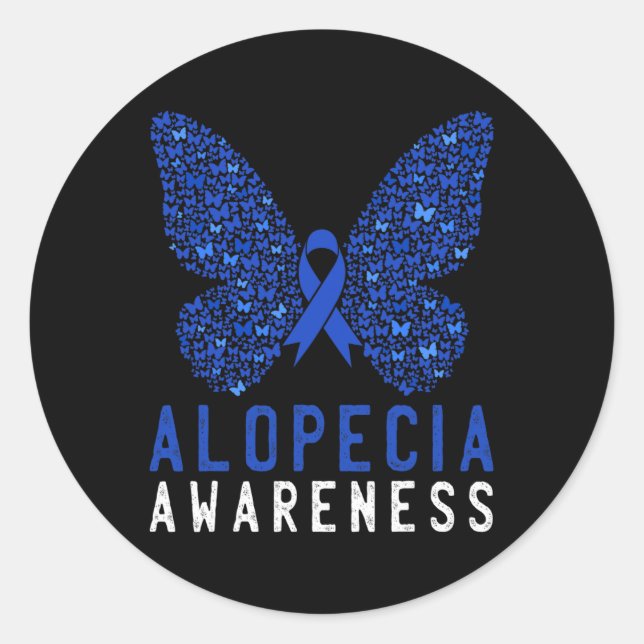 Sticker Rond Papillon Alopecia Sensibilisation Bleu AA Ribbon S (Devant)