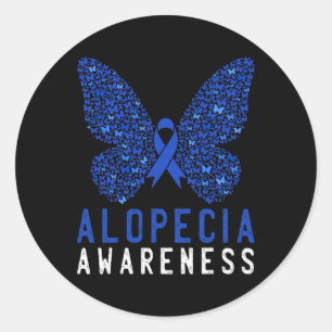 Sticker Rond Papillon Alopecia Sensibilisation Bleu AA Ribbon S