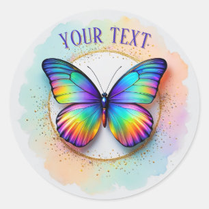 Sticker Rond Papillon Arc-en-ciel Aquarelle Pop