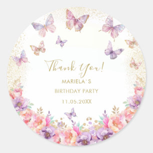Sticker Rond Papillon arc-en-ciel fille 1er anniversaire aquare