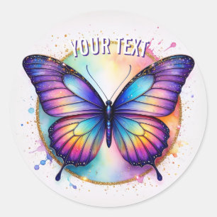 Sticker Rond Papillon Arc-en-Ciel Miroitant