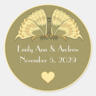 Sticker Rond Papillon Art Déco Elégance Jaune