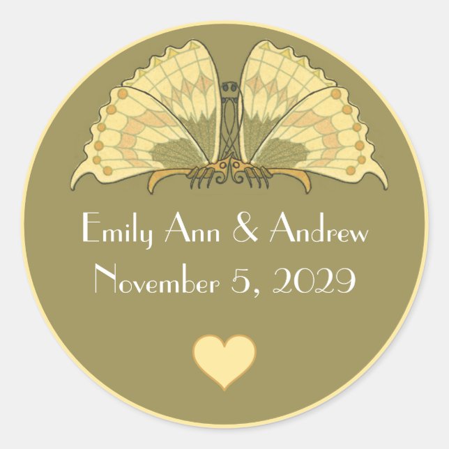 Sticker Rond Papillon Art Déco Elégance Jaune (Devant)