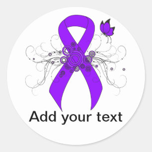 Sticker Rond Papillon au ruban violet, lymphome de Hodgkin