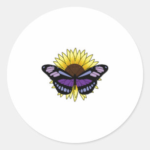 Sticker Rond Papillon au tournesol
