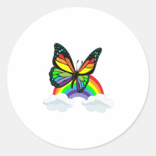 Sticker Rond Papillon avec arc-en-ciel