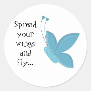 Sticker Rond Papillon Bleu avec Citation