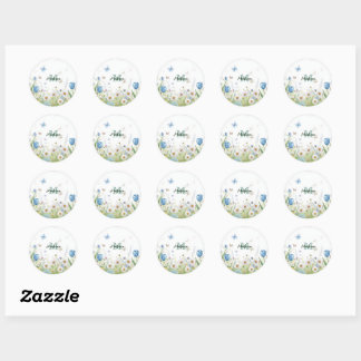Sticker Rond Papillon bleu fleur de fleur sauvage coloré élégan