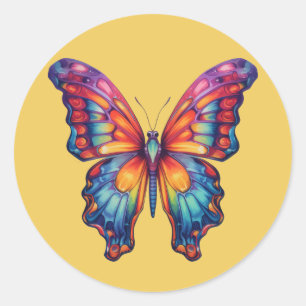 Sticker Rond Papillon Bleu Orange ailes