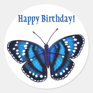 Sticker Rond Papillon bleu tropical de joyeux anniversaire