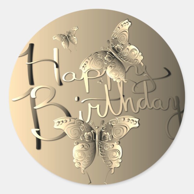 Sticker Rond Papillon Bronzy "Joyeux anniversaire !" (Devant)
