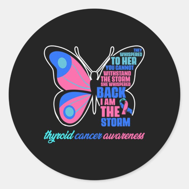 Sticker Rond Papillon cancéreux - Thyroïde Survivant Thyroïde C (Devant)