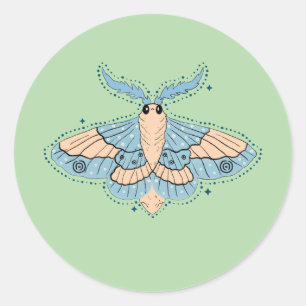 Sticker Rond Papillon Céleste Fantaisiste — Bleu Douce et Pêche