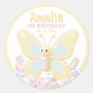 Sticker Rond Papillon Cercle Anniversaire Citron Jaune Mignon