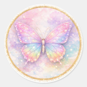 Sticker Rond Papillon Cercle Pailleté Pastel