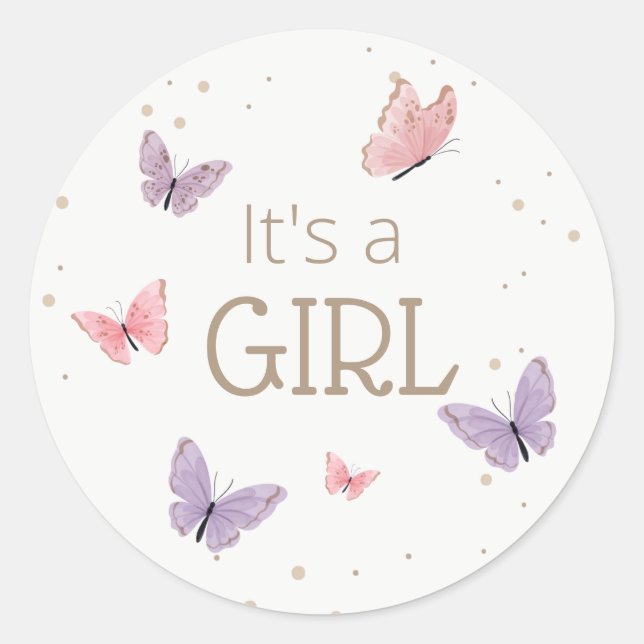 Sticker Rond Papillon C'est un Baby shower FILLE  (Devant)