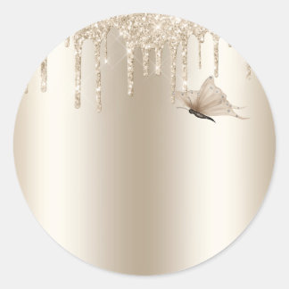 Sticker Rond Papillon Champagne