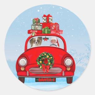 Sticker Rond Papillon Chien En Voiture Avec Le Père Noël